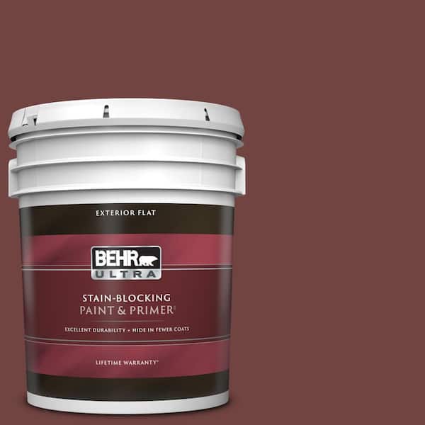 BEHR ULTRA 5 gal. #ICC-82 Library Red Flat Exterior Paint & Primer