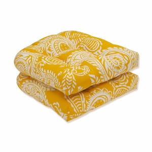 Paisley 19 in. x 19 in. 2-Piece Outdoor Dining Chair Cushion Yellow/Ivory Addie