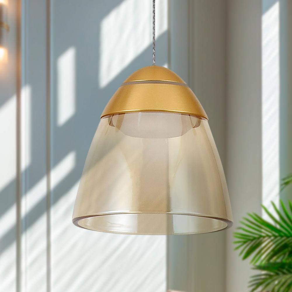 Roma Contemporary Gold LED Pendant Light with Glass Shade
