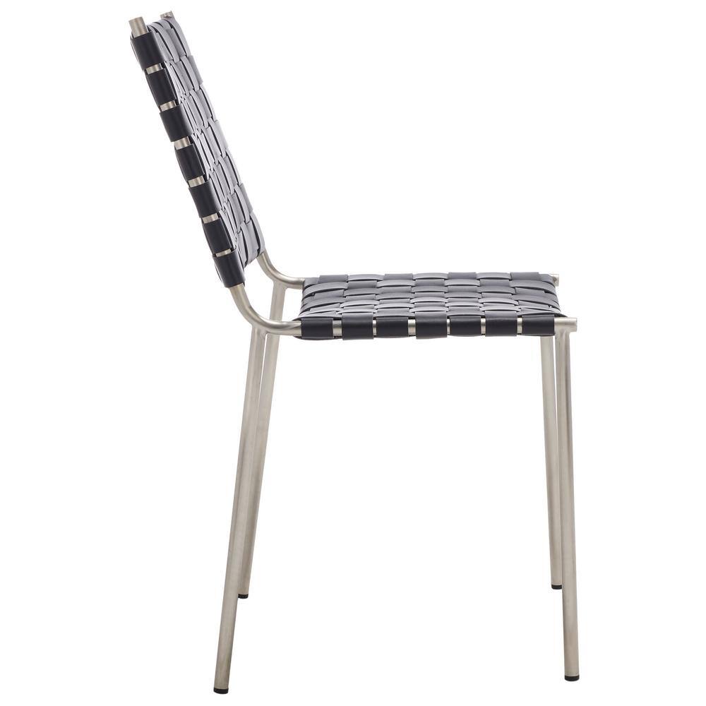 Wesson Black and Silver Woven Leather Dining Chair Set