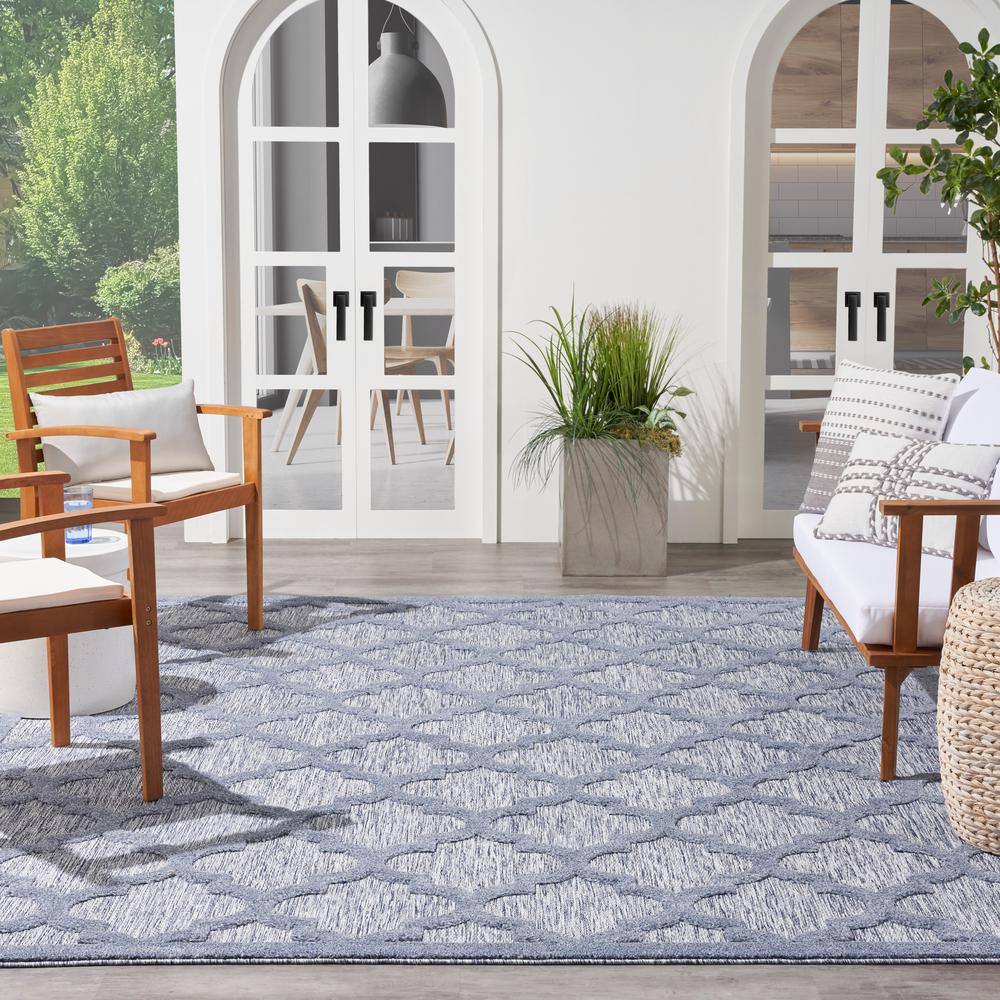 Denim Blue Trellis 8' x 10' Reversible Synthetic Area Rug