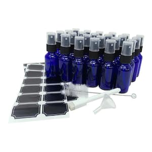 1 oz. Glass Spray Bottles with Funnel, Brush, Marker and Labels - Blue (Pack of 24)