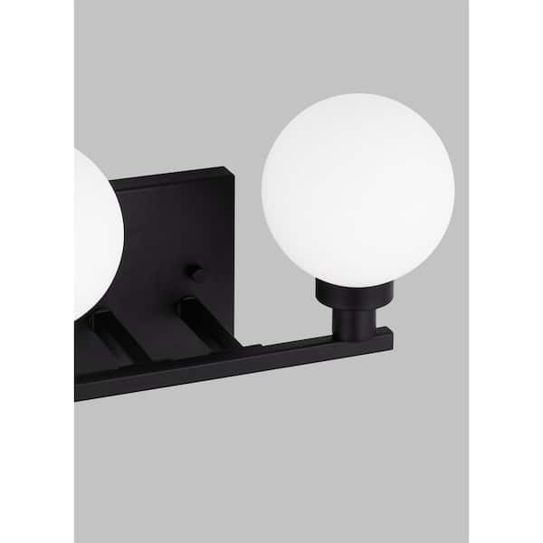 Generation Lighting - Studio Clybourn 13.25 in. 2-Light Midnight Black Vanity Light with Milk Glass Shades