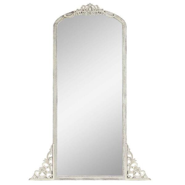 White 28 in. W x 67 in. H Micro Arch Solid Wood Carved Full