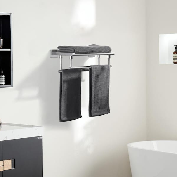 20 in. Bathroom Wall Mounted Double Tier Towel Rack with Double Towel Bar Stainless Steel in Brushed Nickel