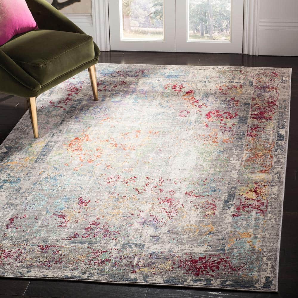 Mystique Gray and Multicolor Abstract 3' x 5' Synthetic Area Rug