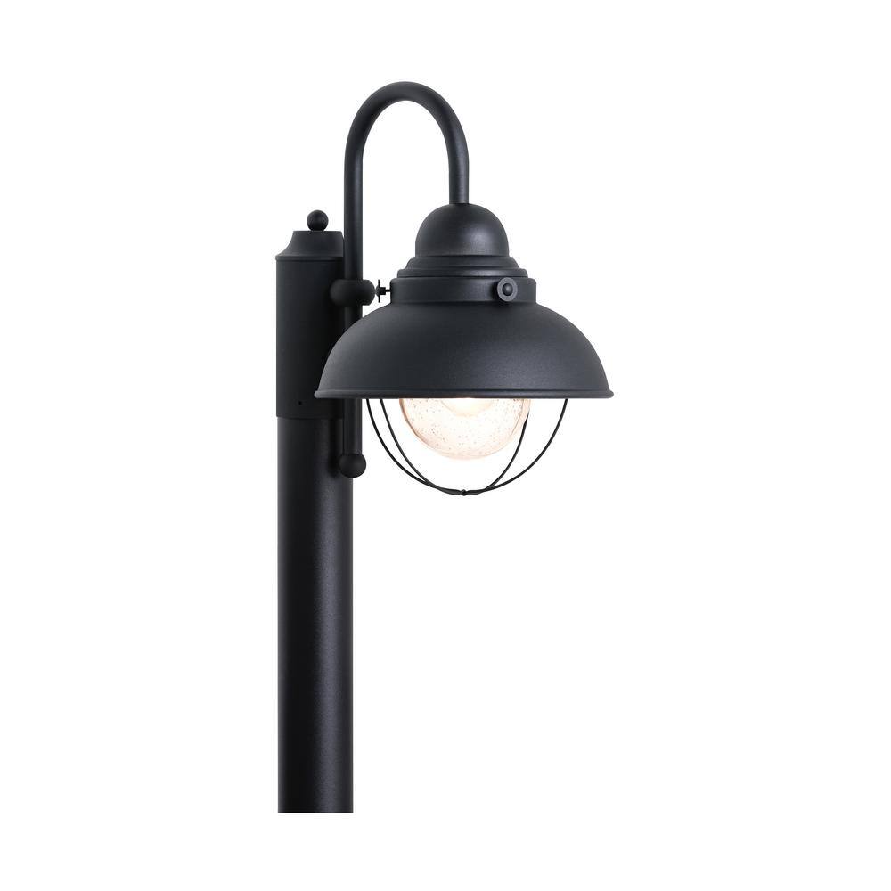 Black Outdoor Post Lantern with Clear Seeded Glass Shade