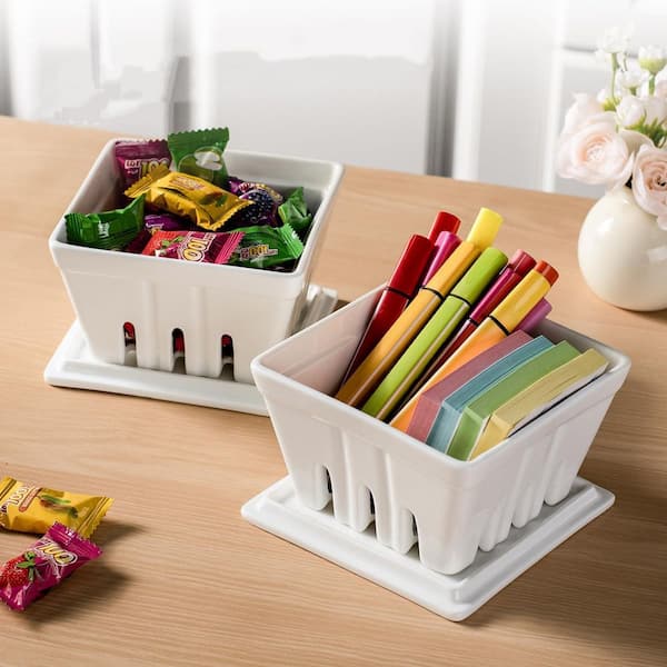 2 Piece Ceramic Fruit Basket with Lids, 5 in. Colander For Kitchen, Fruit Bowls for Strawberry, Grape, Cherry, Berries