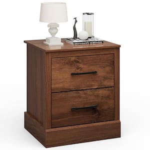 Rustic Walnut 2-Drawer Nightstand Bedside Table Compact Sofa End Table Rustic
