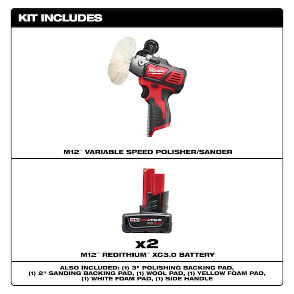 M12 12V Lithium-Ion Cordless Variable Speed Polisher/Sander with 3.0 Ah Battery Pack (2-Pack)