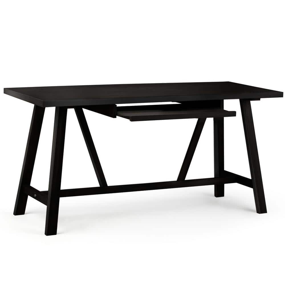Dylan Rustic Farmhouse Solid Wood 60" Writing Desk with Keyboard Tray in Black