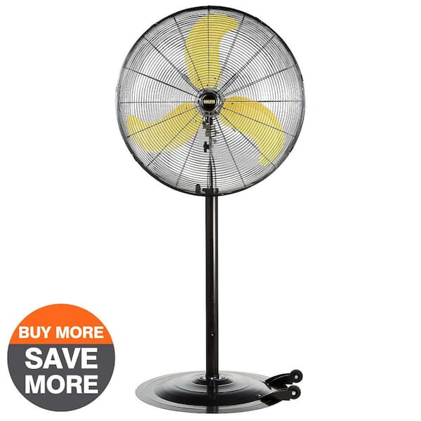 30 in. 3 Fan Speeds Pedestal Oscillating Fan in Yellow with Wheels, Adjustable Height Commercial or Industrial Fan