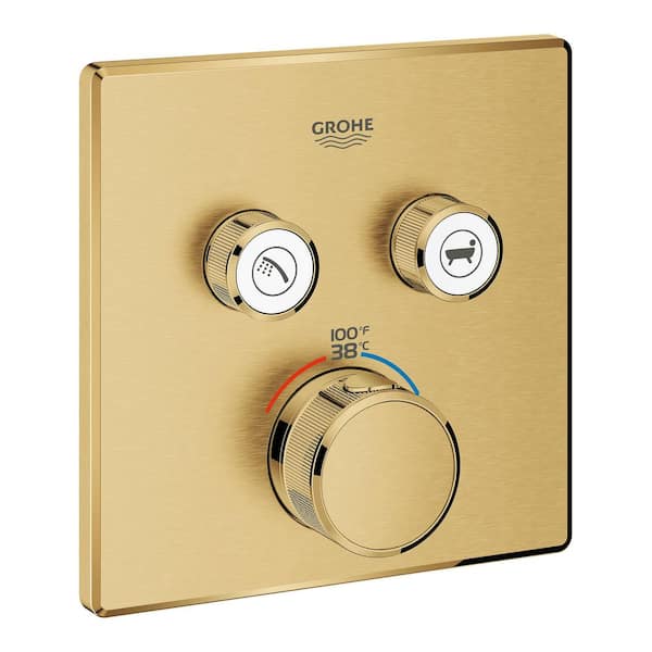 GROHE Grohtherm Smart Control Dual Function Square Thermostatic Trim with Control Module Brushed Cool Sunrise 29141GN0 - The Home