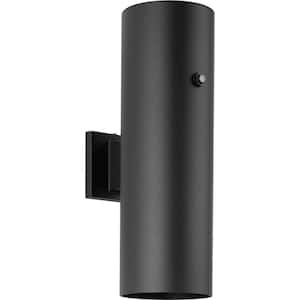 Cylinder Collection 1-Light Black 6 in. Modern Outdoor Extra-Large Wall Lantern Light