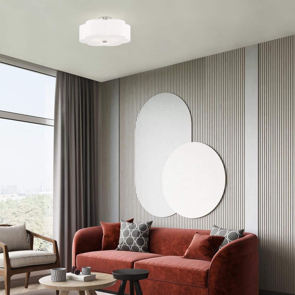 Chelsea Brushed Nickel 3-Light Flush Mount with Fabric Shade