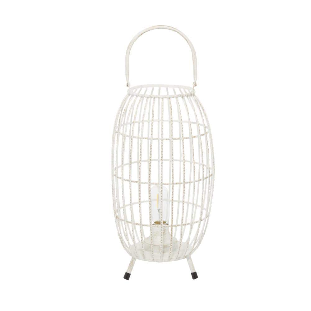 Elegant Oval White Metal LED Candle Lantern, 16.4" Hanging Design