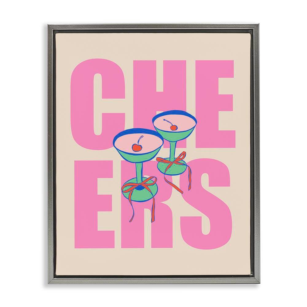 Cheers Martinis and Bows by House of Lulu Gray Floater Frame Food Graphic Art Print 21 in. x 17 in. price history on PriceWatchPro