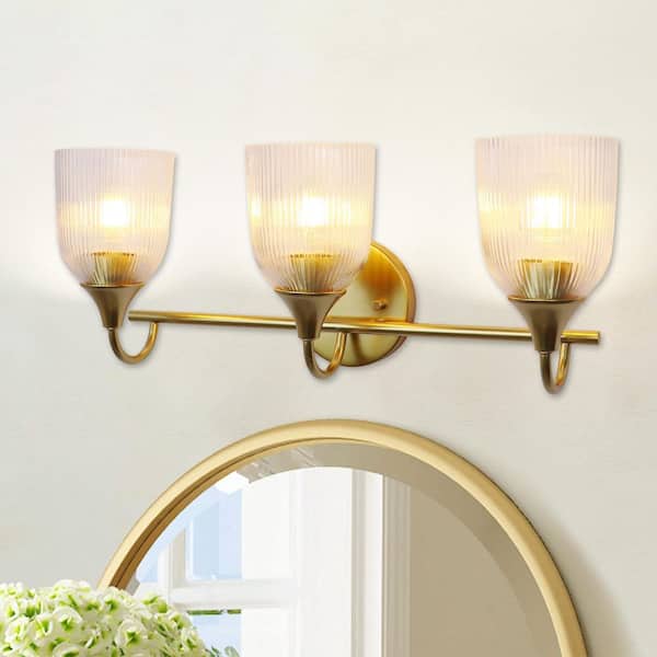 22 in. W 3-Light Gold Vanity Light for Bathroom, Modern Light Fixture Over Mirror, E26, No Bulbs Included
