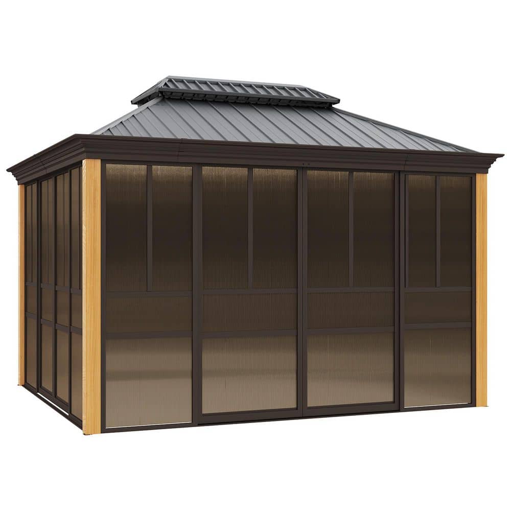 10 ft. x 12 ft. Sunroom Hardtop Gazebo, Double Galvanized Steel Roof Alumin