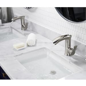 Single Handle Single Hole Bathroom Faucet with PEX supply line in Brushed Nickel