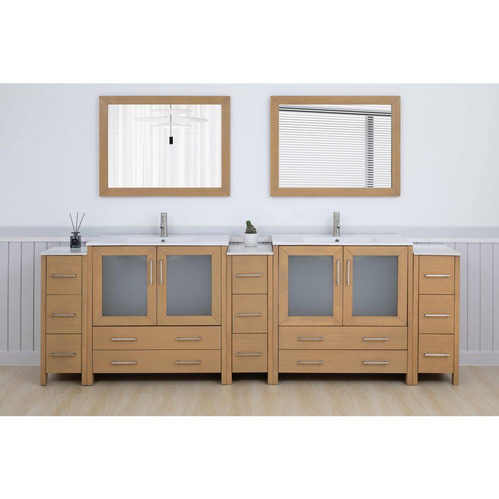 108 in. W x 18 in. D x 36 in. H Natural Oak Bath Vanity with White Ceramic Top and Mirror price history on PriceWatchPro