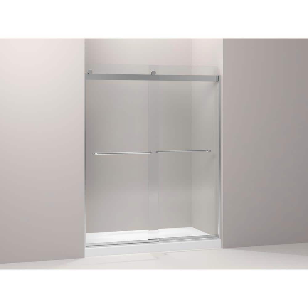 Levity Bright Silver 59.63" x 74" Sliding Shower Door with Crystal Clear Glass