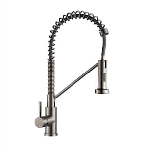 Single Handle Pull Out Sprayer Kitchen Faucet in Satin Nickel