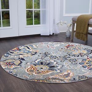 Tremont Grey/Red 8 ft. Round Floral Area Rug