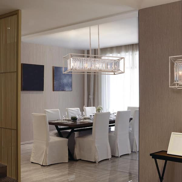 Linares 60-Watt 4-Light Aged Platinum Glam Pendant Light with Crystal Prisms Shade and No Bulbs Included