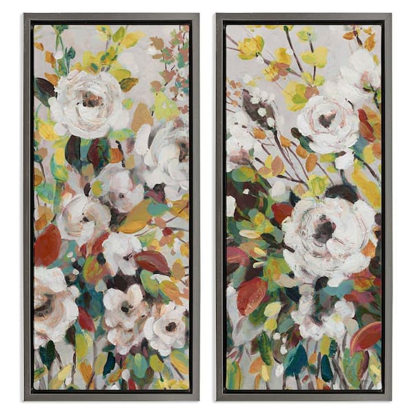 Bright Cottage Gardens by Carol Robinson 2-Pieces Gray Floater Frame Nature Graphic Art Print 31 in. x 15 in.