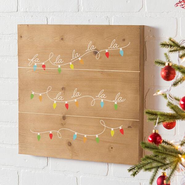 Cathy's Concepts 16 in. x 16 in. Fa La La Christmas Wooden Wall Art