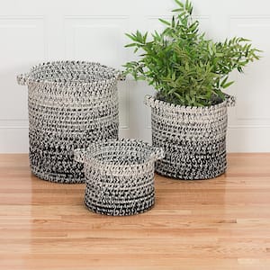 Monet Ombre 12 in. x 12 in. x 10 in. Black and White Round Polypropylene Braided Basket