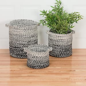 Monet Ombre 14 in. x 14 in. x 15 in. Black and White Round Polypropylene Braided Basket