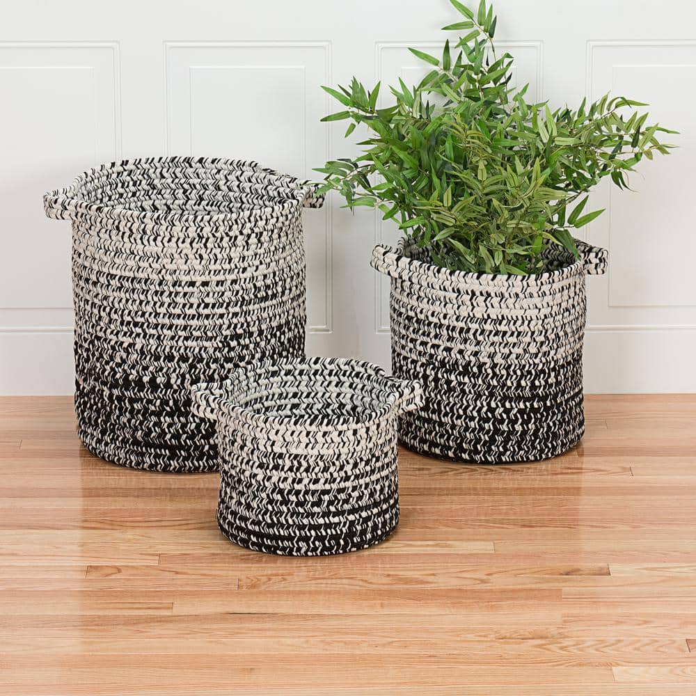 Colonial Mills Monet Ombre 16 in. x 16 in. x 20 in. Black and White Round Polypropylene Braided Basket, Black & White