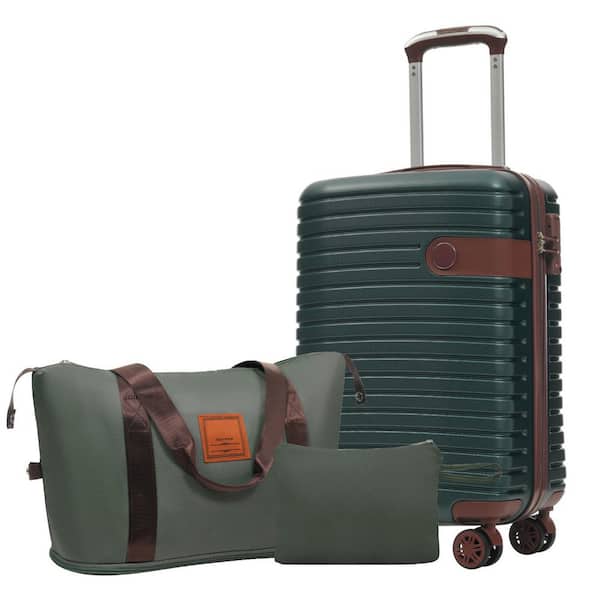 3-Piece Green ABS Hardside Luggage Set with Wheels