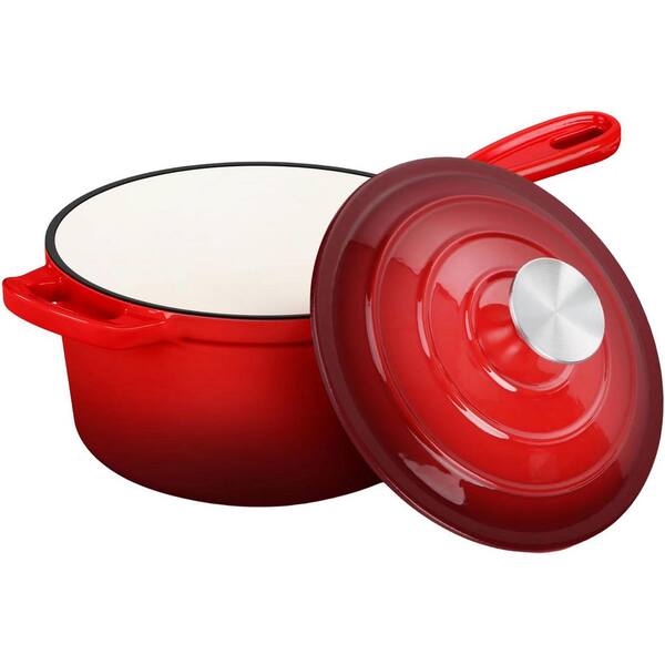 2 qt. Enameled Cast Iron Round Saucepan Dutch Oven with Lid in Red, Oven and Induction Safe, 1 Piece