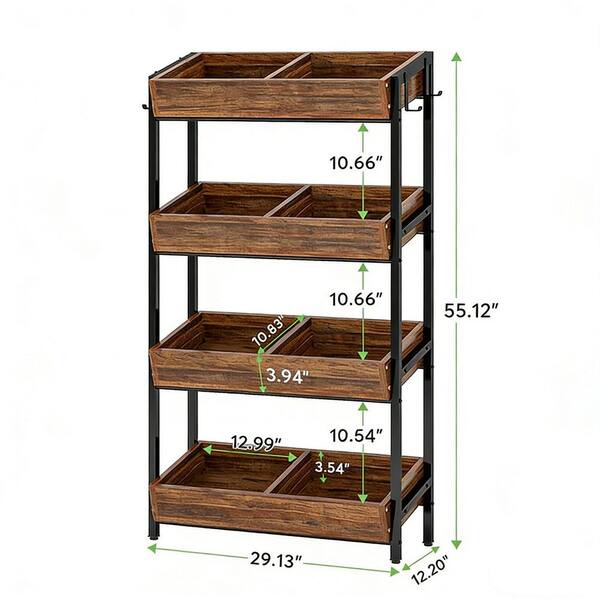 COWLOWN 4-Shelf Brown Wood Pantry Organizer, Fruit Vegetable