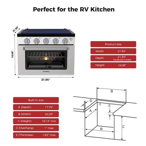 18 in. 1.27 cu. ft. RV Gas Range with 3-Burners in Stainless Steel