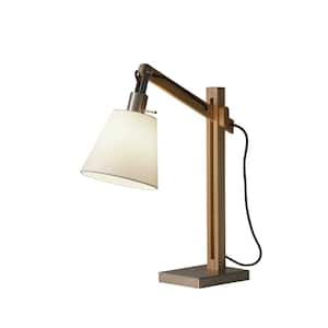 Charlie 25 in. Natural Integrated LED No Design Interior Lighting Table Lamp for Living Room w/White Cotton Shade