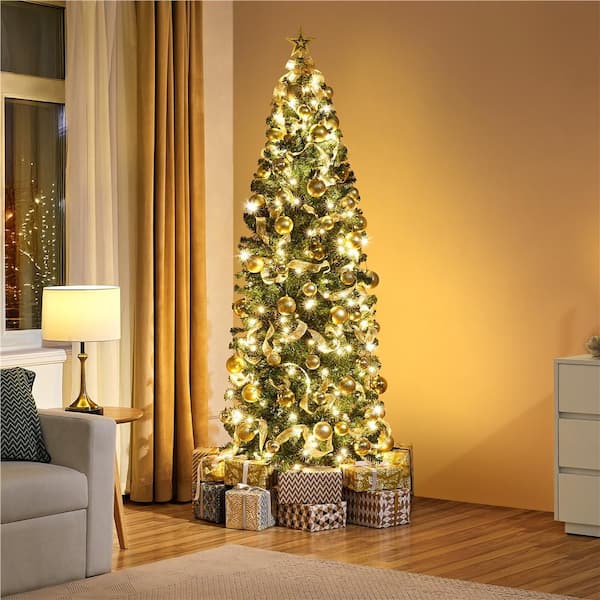 6FT Pre-lit Pencil Artificial Christmas Tree with Incandescent Warm White Lights, Green