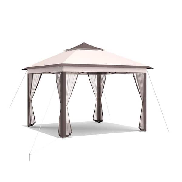 Clihome 11 ft. x 11 ft. 2-Tier Pop-Up Gazebo Tent Portable Canopy By Brown with Shelter Carry Bag