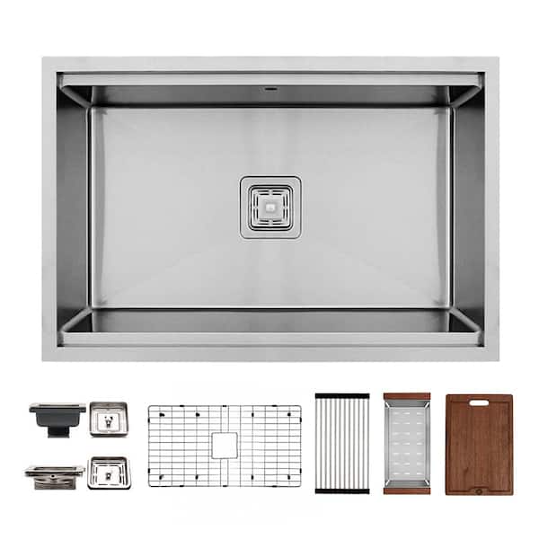 Strictly Kitchen and Bath 16 Gauge Stainless Steel 30" Single Bowl Undermount workstation Kitchen Sink with Accessories