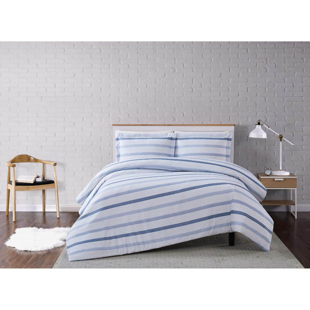 Truly Soft Curtis 3-piece White Grey Stripe Full Queen Duvet Cover Set 