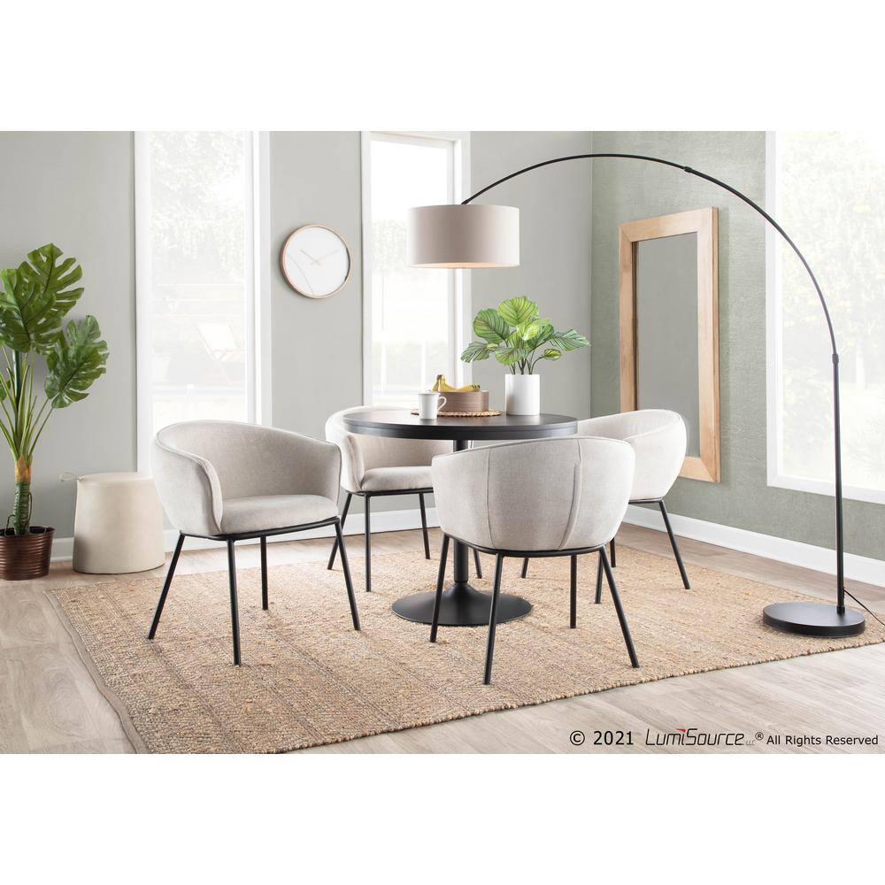 Cream Upholstered Arm Chair with Black Steel Frame