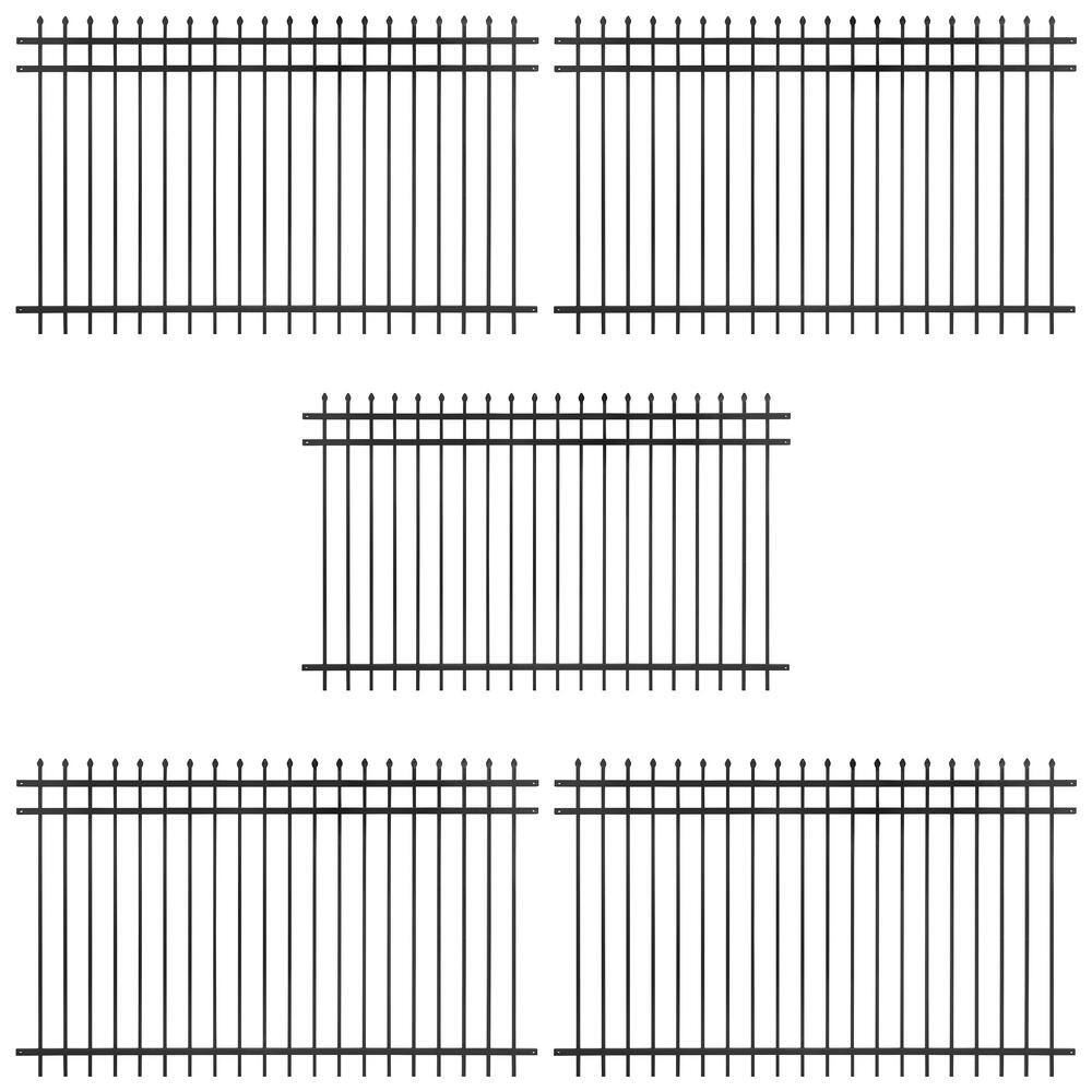 Heavy Duty Black Metal Pointed Top Fence Panels, 5ft x 8ft, Pack of 5