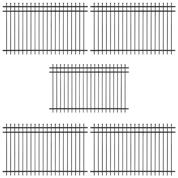 5 ft. x 8 ft. Heavy-Duty Steel Spaced Bar Pointed Pinnacle Metal Fence Panel (Pack of 5)