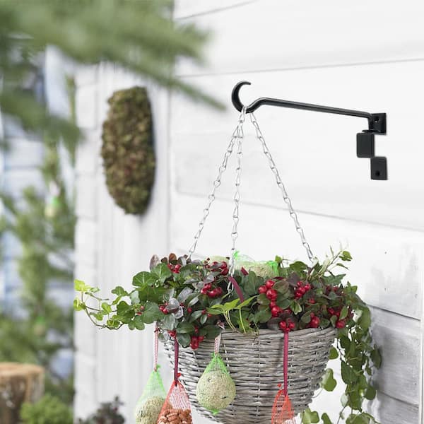Oyezvary 16 in. Black Metal Swivel Plant Hanger Bracket for Outdoor Use, 2 Pack Heavy Duty Hanging Hook for Flowers, Pots