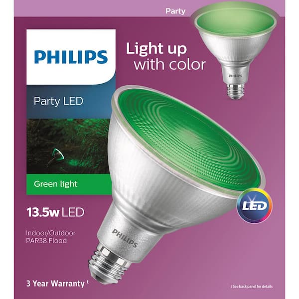 PHILIPS 100W PAR38 Colortone® Indoor/Outdoor FloodLight Green #JWD-PAR38G Bulb