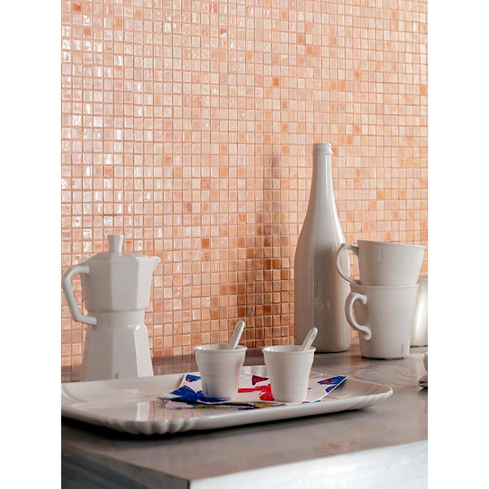 Skosh 11.6" x 11.6" Glossy Iridescent Beige Glass Mosaic Tile