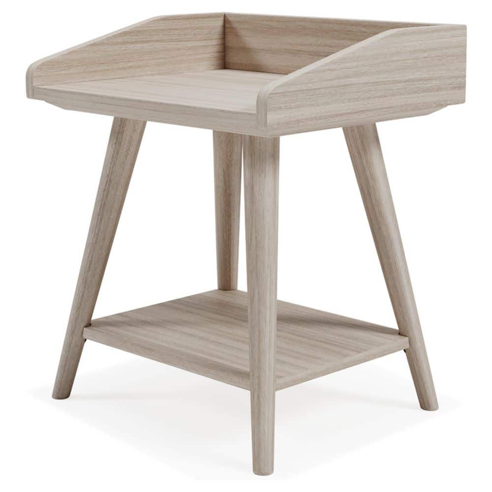 Blariden Transitional Beige Wood Accent Table with USB Chargers